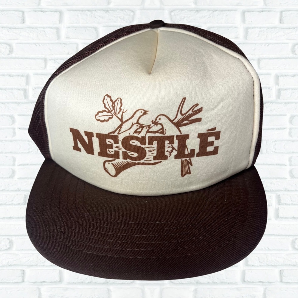 Vintage Nestle Cap 80’s Mesh Trucker Hat Snapback Brown Cream